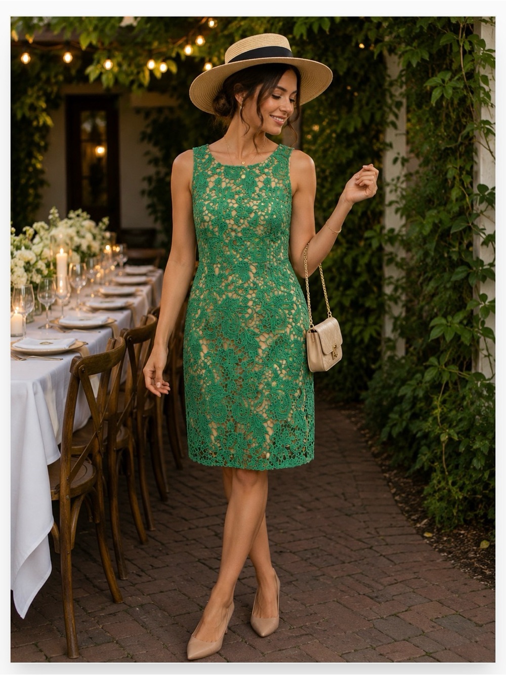 Gianni Bini Green Lace Sheath Dress - Elegant Sleeveless Cocktail Dress